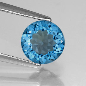 Topacio azul natural de 1,64 ct, corte redondo, VVS