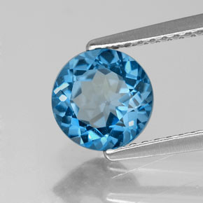Topacio azul natural de 1,64 ct, corte redondo, VVS