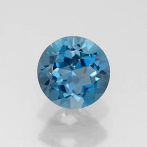 Topacio azul natural de 1,75 ct, corte redondo, VS
