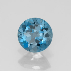 Topacio azul natural de 1,52 ct, corte redondo, VVS