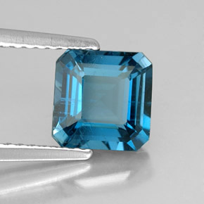 Topacio azul natural de 2,06 ct, corte esmeralda, VS