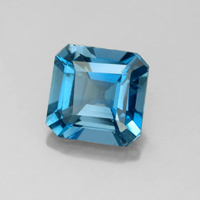 Topacio azul natural de 1,96 ct, corte esmeralda, VS
