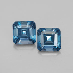 Gemas de topacio azul natural de  ct, corte esmeralda, VVS