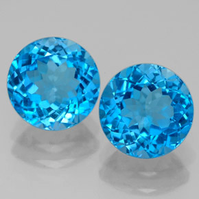 Gemas de topacio azul natural de  ct, corte redondo, VVS