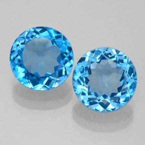 Gemas de topacio azul natural de  ct, corte redondo, VVS