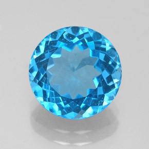 Topacio azul natural de 3,34 ct, corte redondo, VS