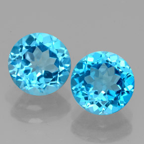 Gemas de topacio azul natural de  ct, corte redondo, VVS
