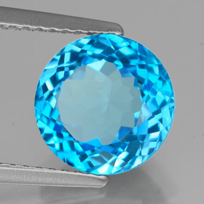 Topacio azul natural de 3,45 ct, corte redondo, VVS