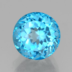 Topacio azul natural de 2,94 ct, corte redondo, VVS