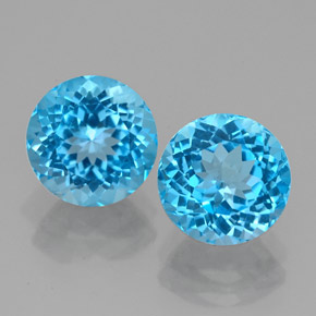 Gemas de topacio azul natural de  ct, corte redondo, VVS