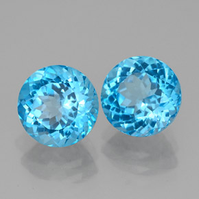 Gemas de topacio azul natural de  ct, corte redondo, VVS