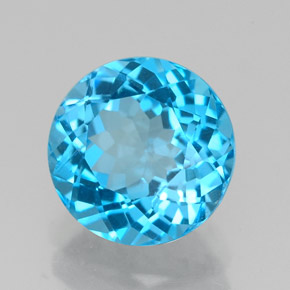 Topacio azul natural de 2,34 ct, corte redondo, VS