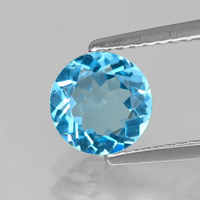 Topacio azul natural de 1,34 ct, corte redondo, VVS-VS