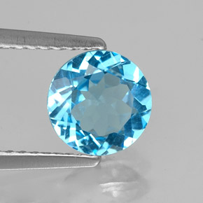 Topacio azul natural de 1,34 ct, corte redondo, VVS-VS