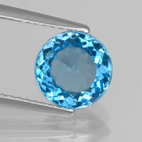 Topacio azul natural de 2,07 ct, corte redondo, VS