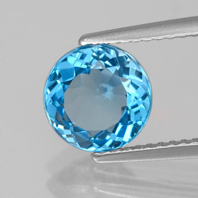 Topacio azul natural de 2,07 ct, corte redondo, VS