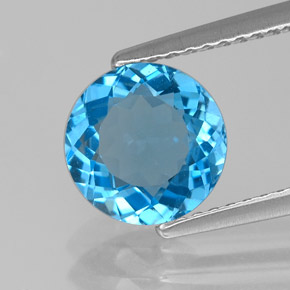 Topacio azul natural de 2,14 ct, corte redondo, VVS-VS