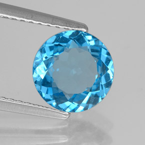 Topacio azul natural de 2,14 ct, corte redondo, VVS-VS