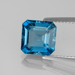 Topacio azul natural de 2,67 ct, corte esmeralda, VS