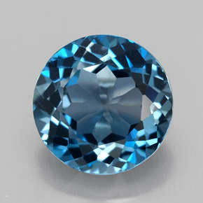Topacio azul natural de 3,38 ct, corte redondo, VVS-VS