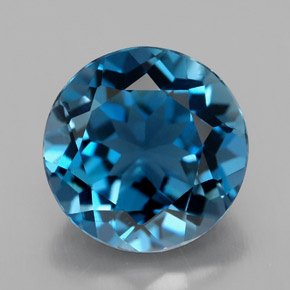 Topacio azul natural de 3,44 ct, corte redondo, VS