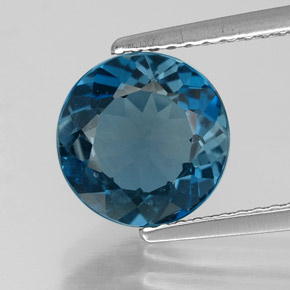Topacio azul natural de 2,53 ct, corte redondo, VS
