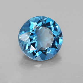 Topacio azul natural de 3,12 ct, corte redondo, VS-SI