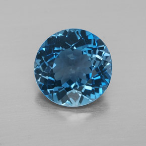 Topacio azul natural de 3,20 ct, corte redondo, VVS-VS