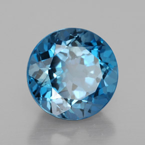 Topacio azul natural de 3,57 ct, corte redondo, VS-SI