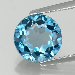 Topacio azul natural de 2,58 ct, corte redondo, VVS