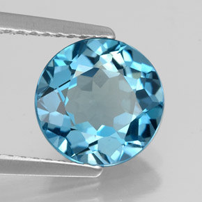 Topacio azul natural de 2,58 ct, corte redondo, VVS