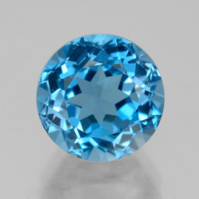 Topacio azul natural de 4,14 ct, corte redondo, VVS