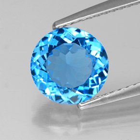 Topacio azul natural de 2,16 ct, corte redondo, VVS-VS