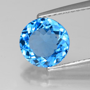 Topacio azul natural de 2,16 ct, corte redondo, VVS-VS