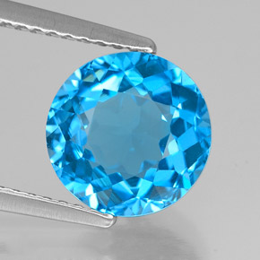 Topacio azul natural de 3,14 ct, corte redondo, VVS
