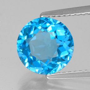 Topacio azul natural de 3,14 ct, corte redondo, VVS