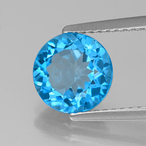 Topacio azul natural de 2,22 ct, corte redondo, VVS-VS