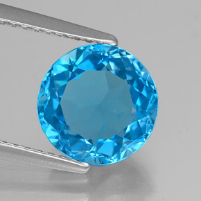 Topacio azul natural de 2,90 ct, corte redondo, VVS
