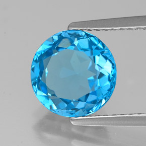 Topacio azul natural de 2,90 ct, corte redondo, VVS
