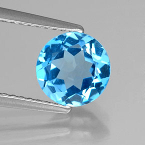 Topacio azul natural de 1,57 ct, corte redondo, VS