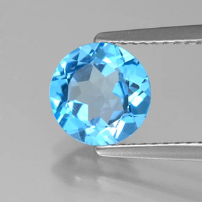 Topacio azul natural de 1,57 ct, corte redondo, VS