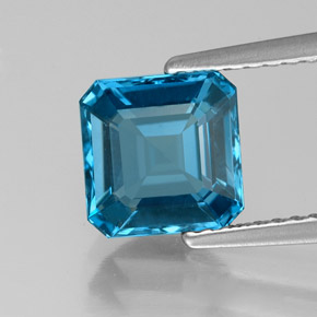 Topacio azul natural de 2,16 ct, corte esmeralda, VS