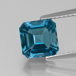 Topacio azul natural de 2,19 ct, corte esmeralda, VS