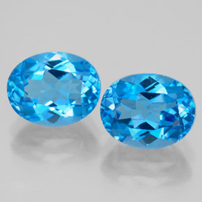 Gemas de topacio azul natural de  ct, corte óvalo, VVS-VS