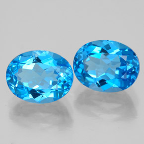 Gemas de topacio azul natural de  ct, corte óvalo, VVS-VS