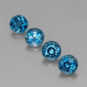 Gemas de topacio azul natural de  ct, corte redondo, VVS-VS