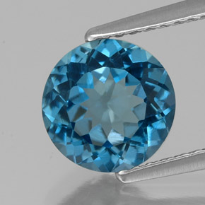 Topacio azul natural de 2,00 ct, corte redondo, VS
