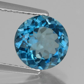 Topacio azul natural de 2,00 ct, corte redondo, VS