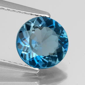 Topacio azul natural de 1,95 ct, corte redondo, VS