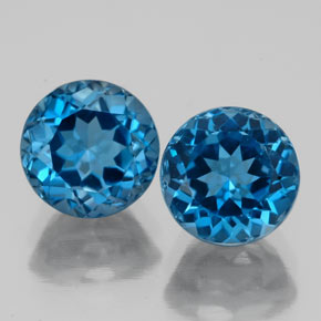 Gemas de topacio azul natural de  ct, corte redondo, VS
